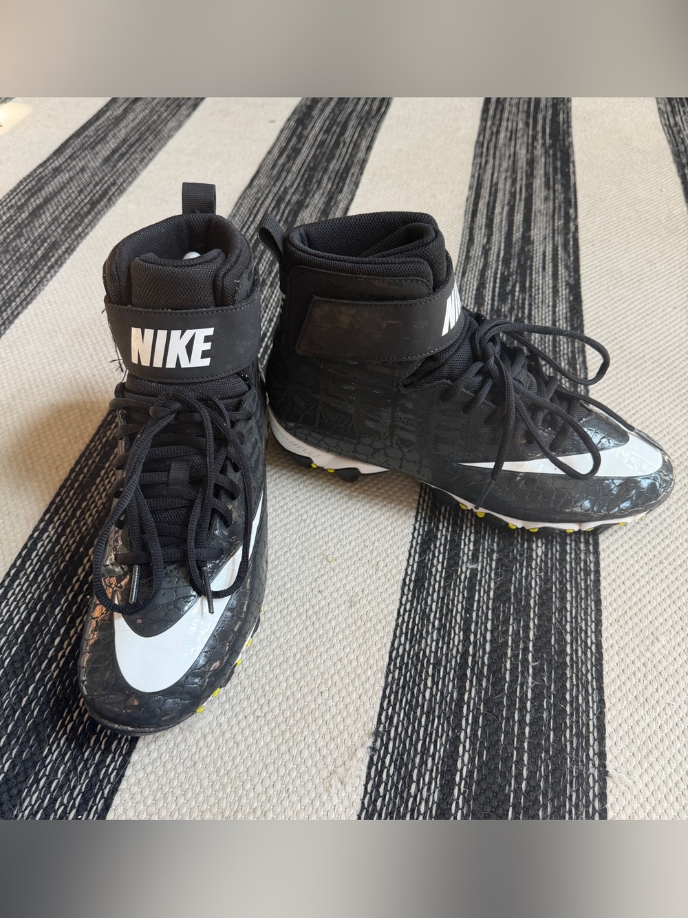 Nike Football Cleats Black High-Top Sneakers with  Yellow Stud Accents Size 9.5
